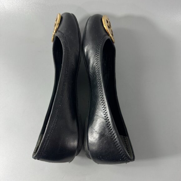 TORY BURCH Reva Ballerina Ballet Flats - Black Leather Gold Logo - Size 6 M - Picture 8 of 14